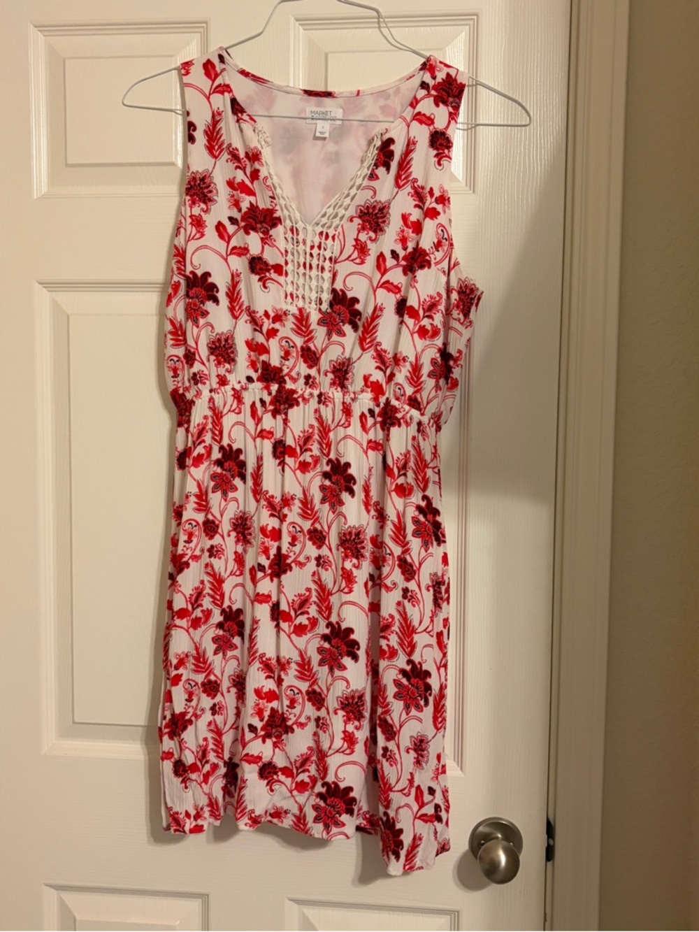 Market & Spruce Alhambra Embroidered Trim Knit Dress‎ Womens Large Red White